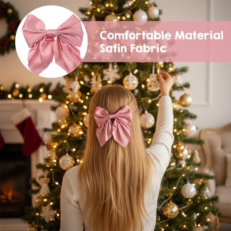 DOPENSPI 6 Pcs Hair Bows for Women, Cute Bow Hair Clips with Long Tail Silky Satin Hair Bows Ribbon Alligator Clips Accessories for Women Chirstmas Gifts - Image 3